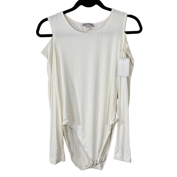 New 1. State Bodysuit Ribbed Cold Shoulder Cream Size L Large Basic Layer - Picture 1 of 7